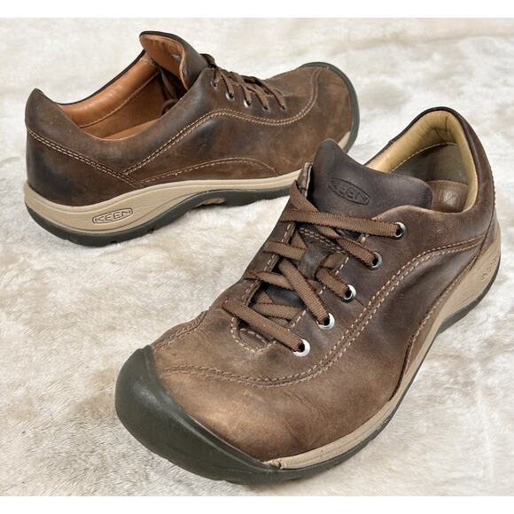 Keen Shoe Women’s Size 8 Presidio II Sneaker Brown Leather LaceUp Work Athletic - Picture 1 of 7